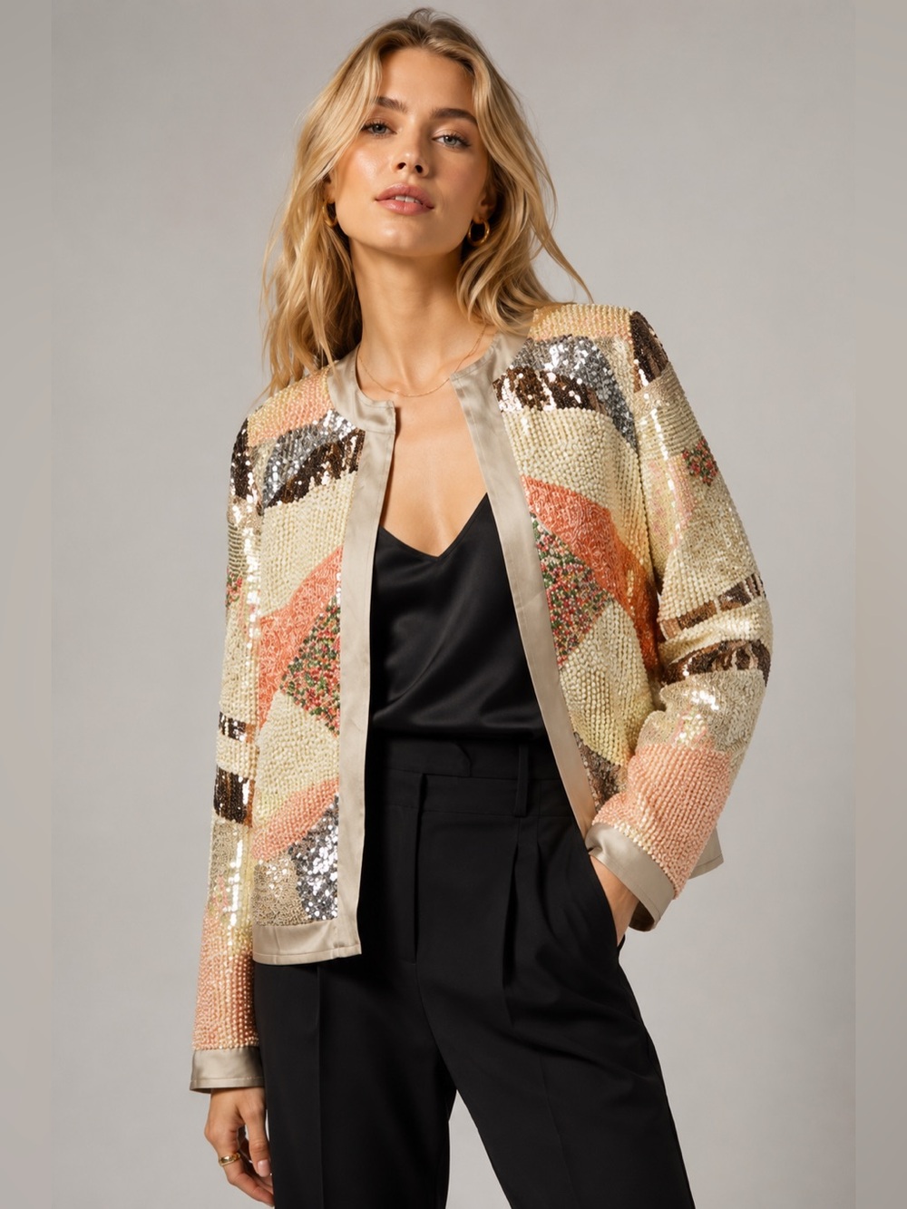 NWT Zara Beaded Sequin Embellished Jacket Champagne Size M Limited Edition